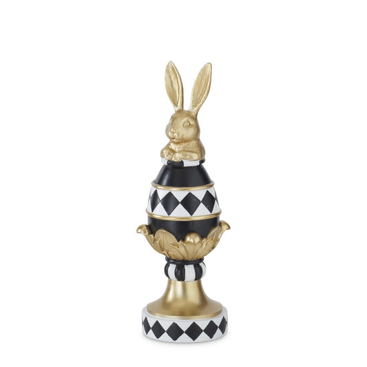 Gold, Black & White Easter Bunny on Pedestal