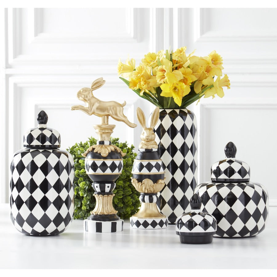 Gold, Black & White Easter Bunny on Pedestal