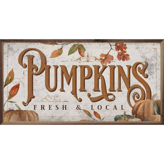 Pumpkins Fresh & Local Leaves - White Framed Picture (8 x 16)