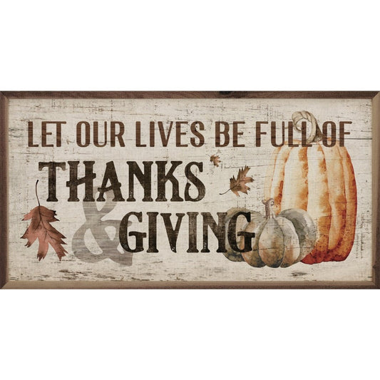 Thanks & Giving Pumpkins Whitewash Framed Picture (16 x 8)