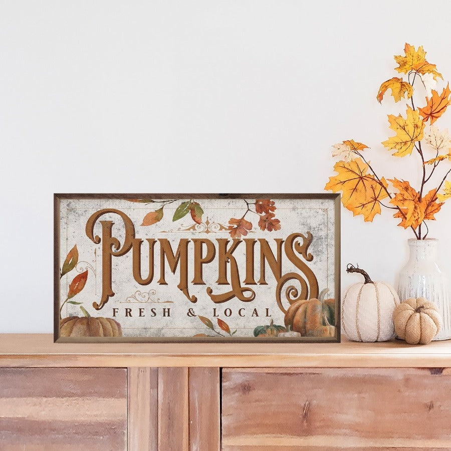 Pumpkins Fresh & Local Leaves - White Framed Picture (8 x 16)