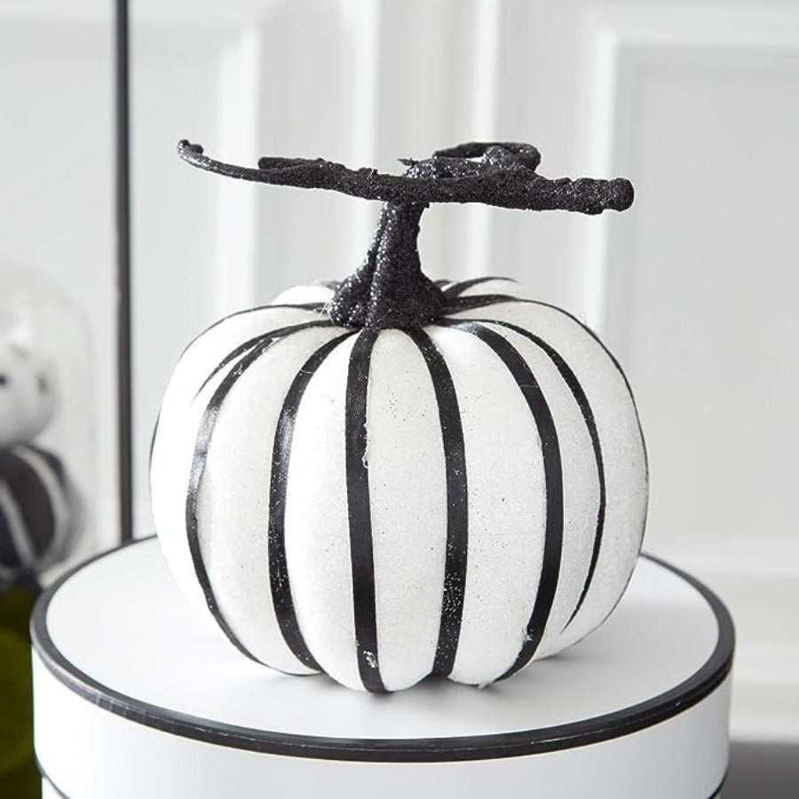 Black & White Glitter Striped Pumpkin