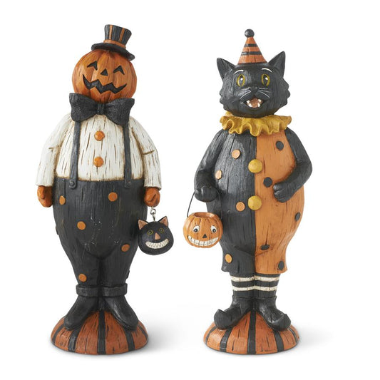Pumpkin & Cat Head Halloween Figurines