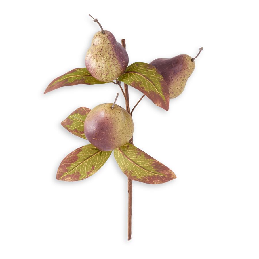 13" Burgundy, Green Brown & Cream Speckled Pear Pick