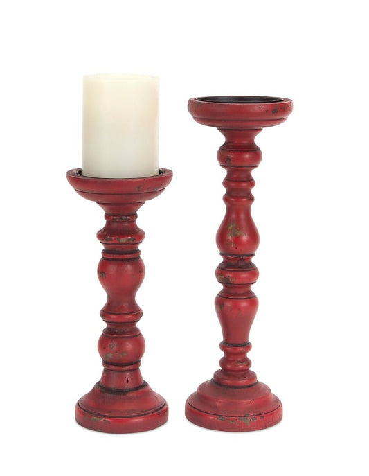 Antique Red Candle Holders - Set of 2