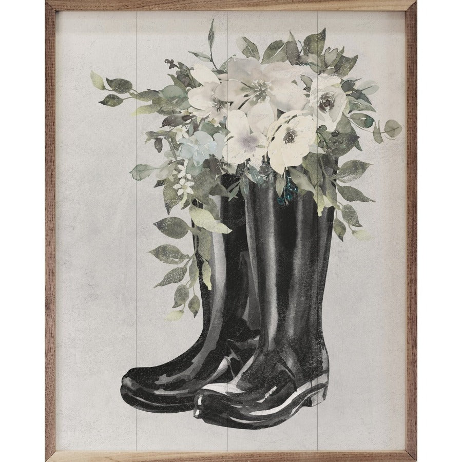 Boots with Flowers White Framed Picture