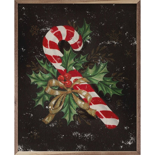Candy Cane w/ Gold Bow Framed Picture