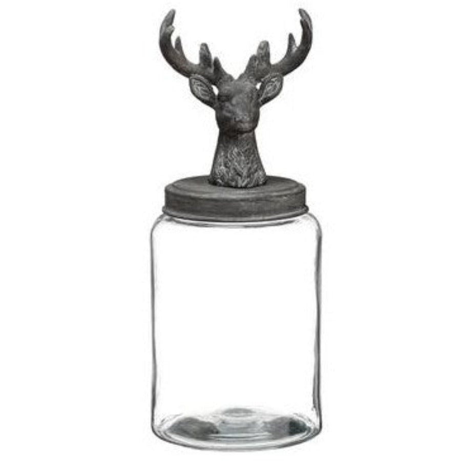 15.5" Deer Glass Jar Gray Clear