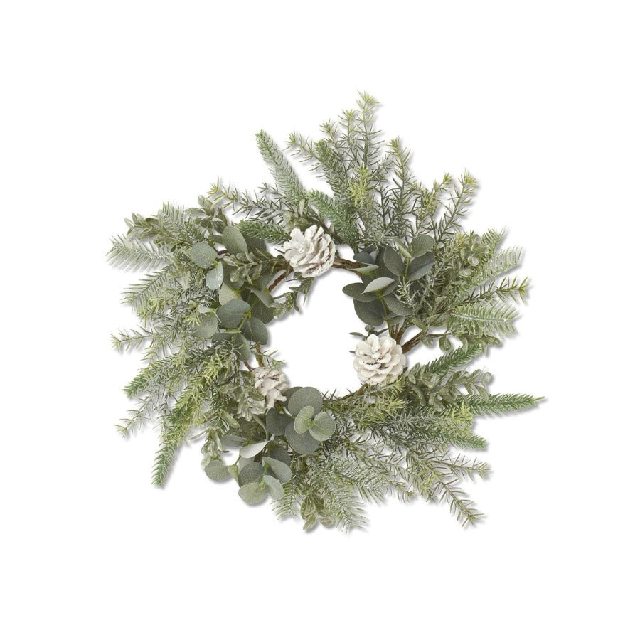 16" Silver Glittered Mixed Pine Eucalyptus Candle Ring