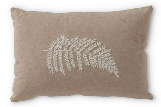 White Fern Embroidered Rectangular Pillow
