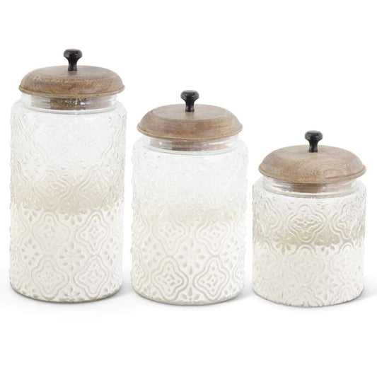 Embossed Glass Containers w/Frosted Bottoms