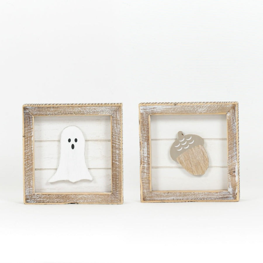 Ghost/Acorn Reversible Wood Framed Sign