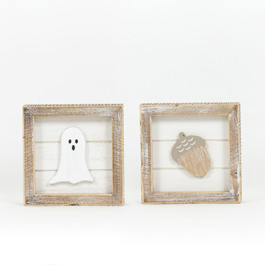 Ghost/Acorn Reversible Wood Framed Sign