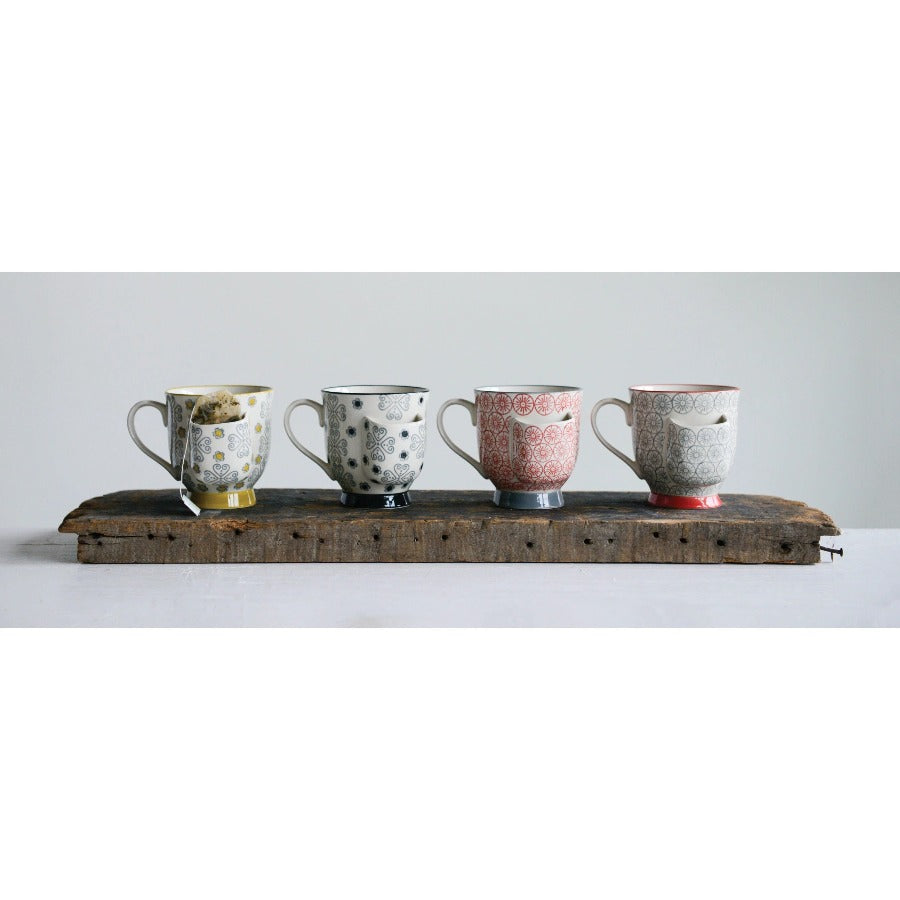 Decorative Hand-Stamped Mug w/ Tea Bag Holder
