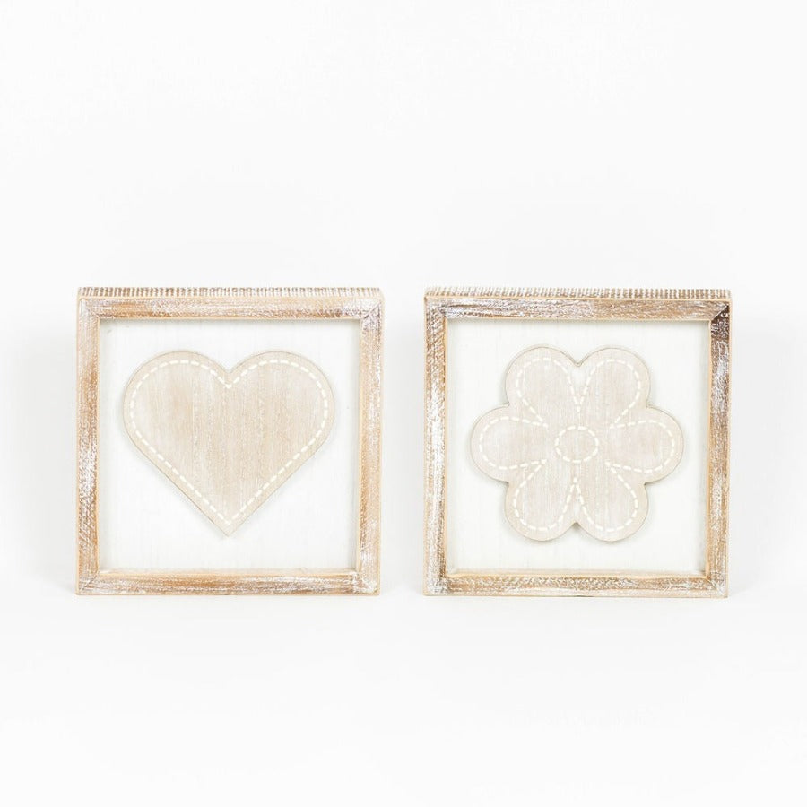Heart/Flower Reversible Wood Framed Sign