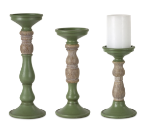Green Candle Holders - Set of 3