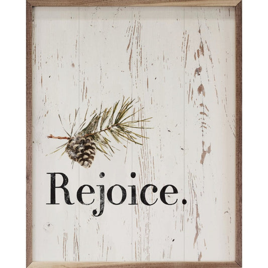 Rejoice Pinecone Whitewash Framed Picture