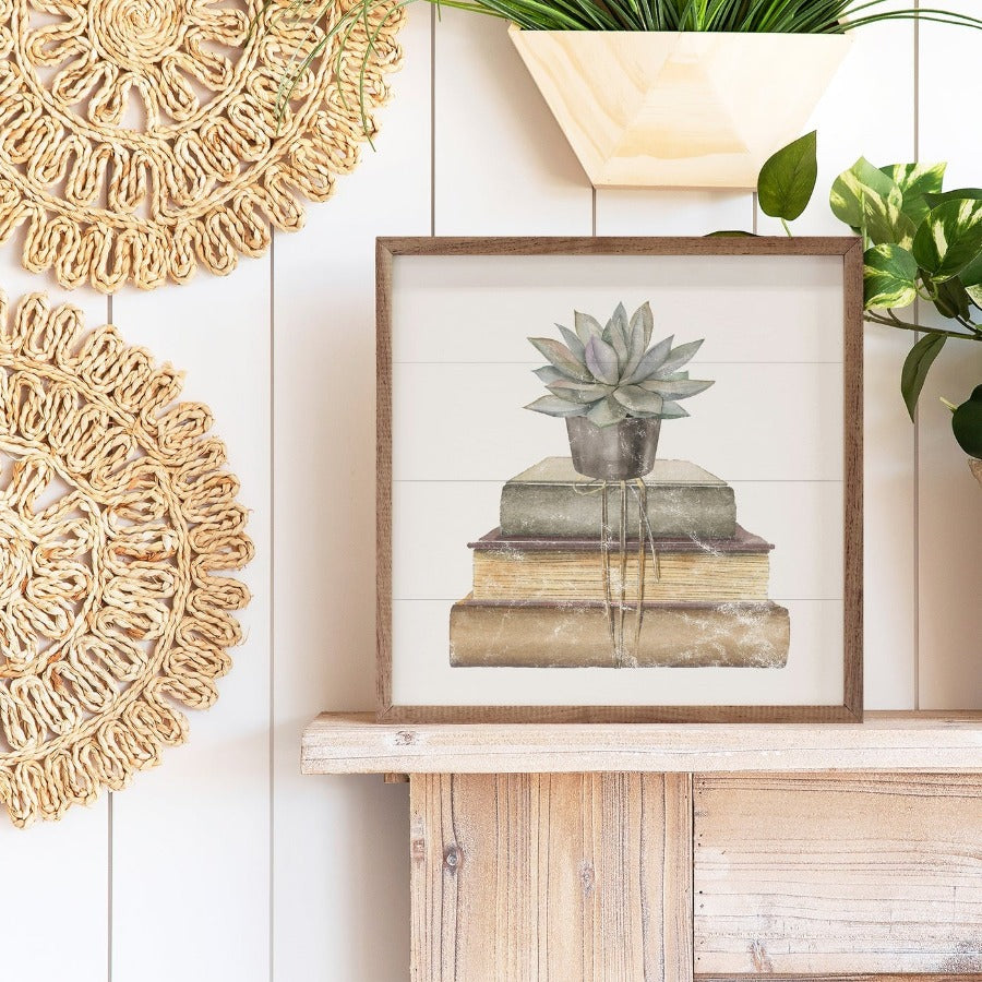 Succulent On Books Framed Picture