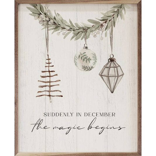 The Magic Begins Ornaments & Greenery Framed Picture