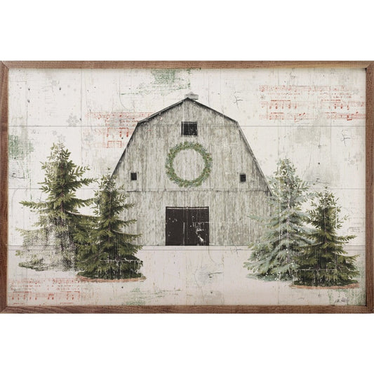 Wooded Holiday Barn Framed Picture (24 x 16)