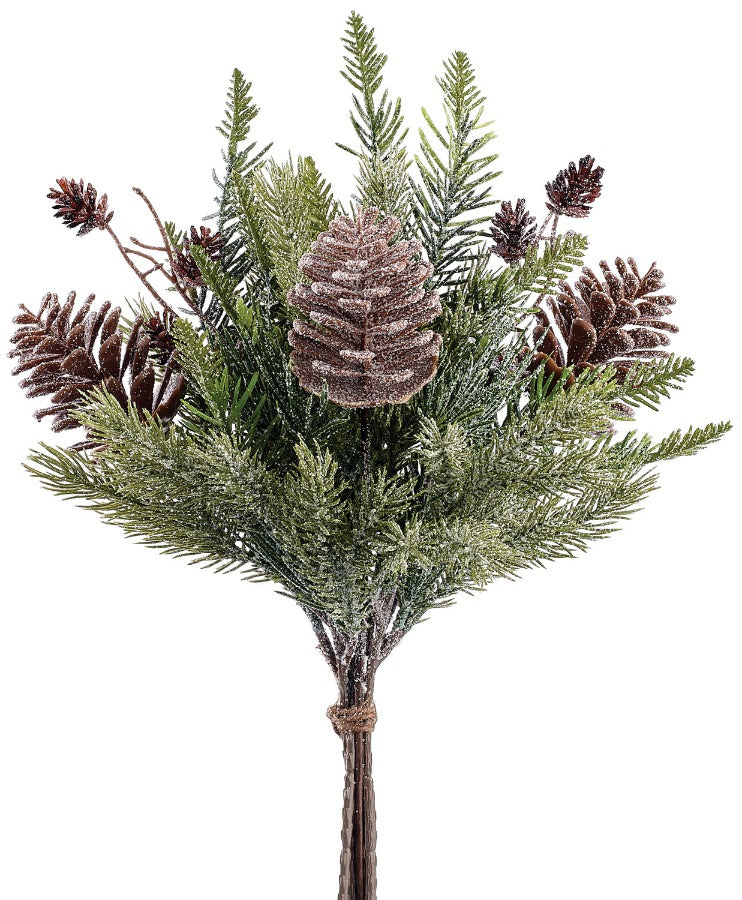 17" Frosted Pine Bouquet With Pine Cone
