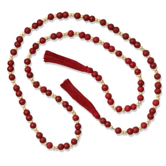 Natural wood bead & jute tassel- Red Multi