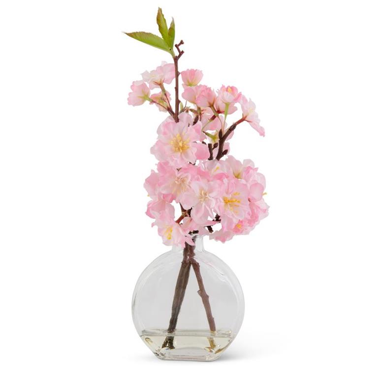 Pink Cherry Blossom w/ Round Glass Vase