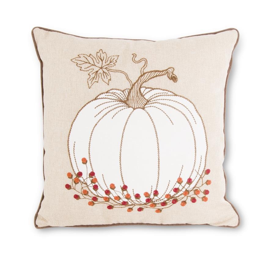 Tan Square Pillow w/ Embroidered Pumpkin