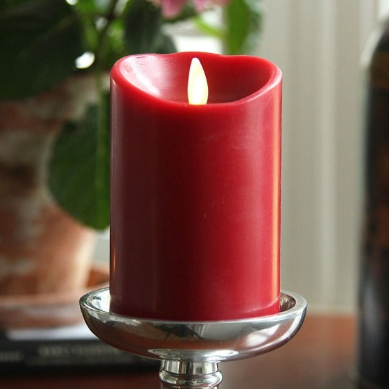 Push Flame Red Pillar Candle | 4"