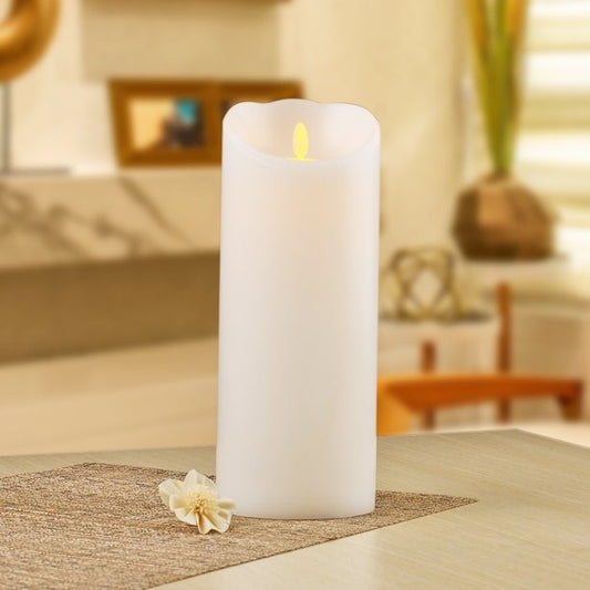 Push Flame White Pillar Candle | 8"