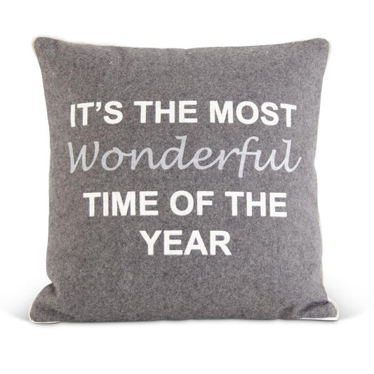 Gray Wool "Most Wonderful Time of Year" Pillow