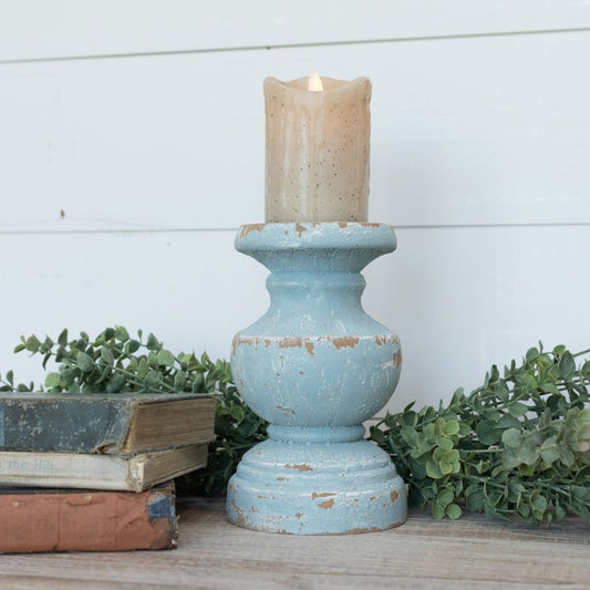8.25" Blue Painted Pillar Candle Stand