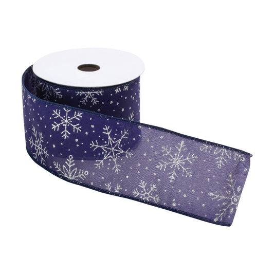 Silver Navy Snowflake Wired Ribbon