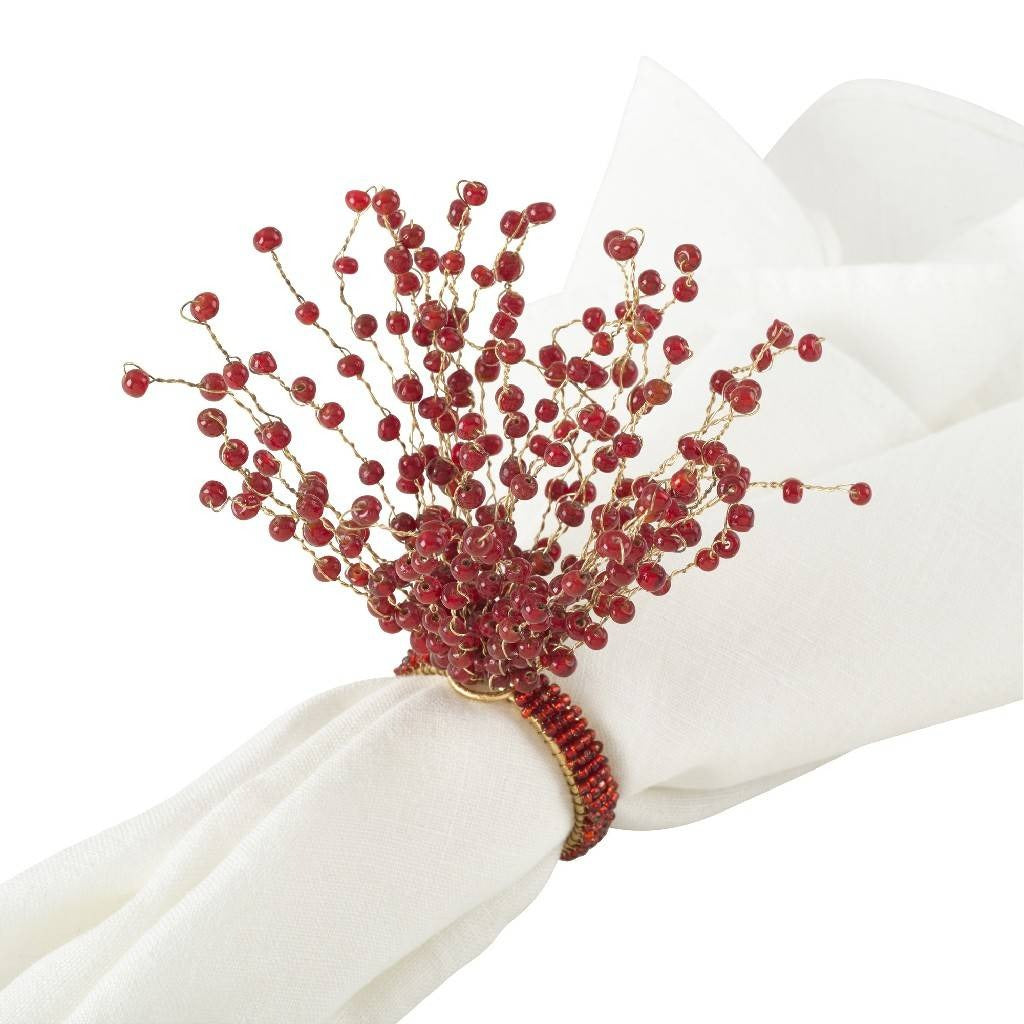 Beaded Design Napkin Ring + Pine + Berry Pick (Set of 4)