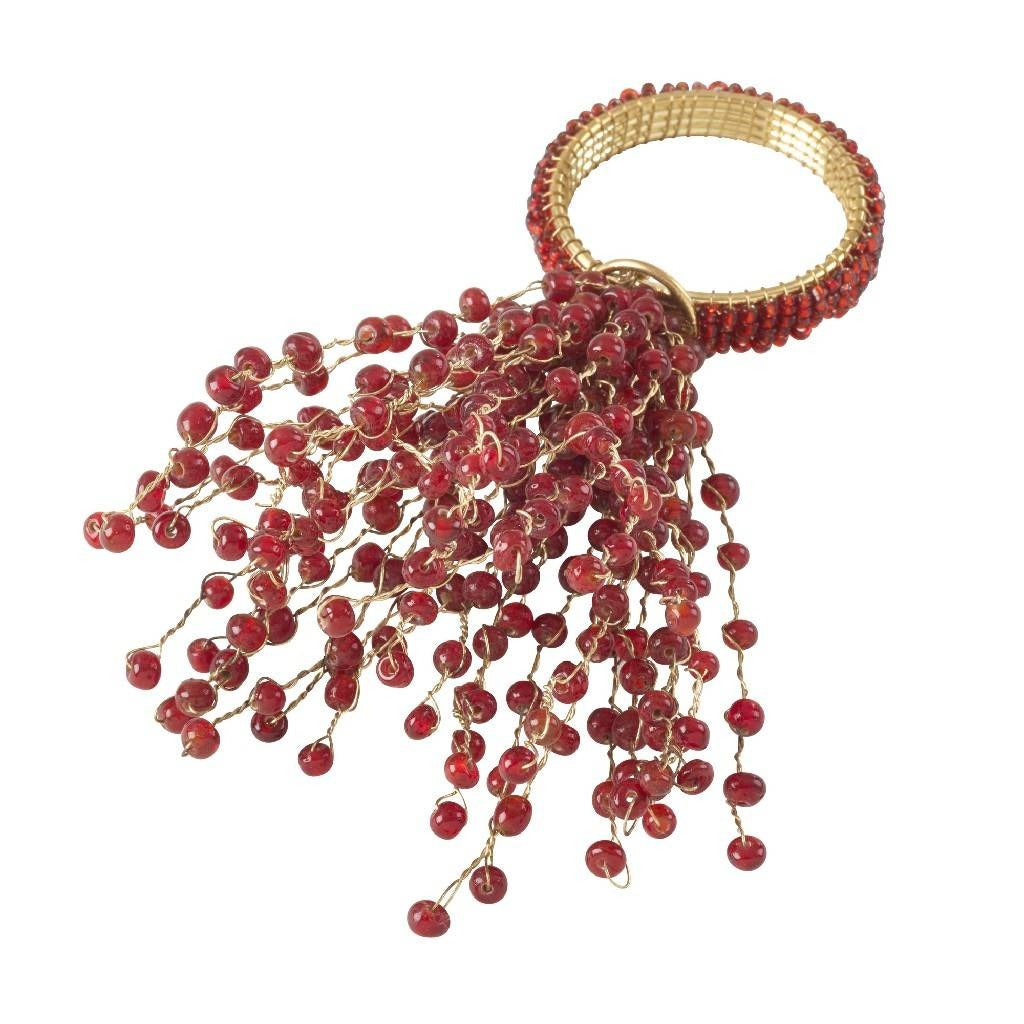 Beaded Design Napkin Ring + Pine + Berry Pick (Set of 4)