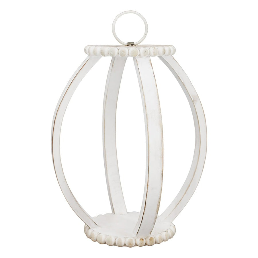 Beaded Whitewashed Curved Lantern