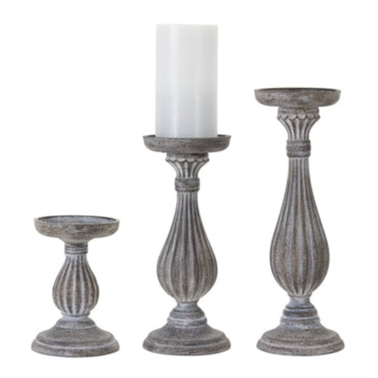 Greywashed Resin Candle Sticks- Set of 3