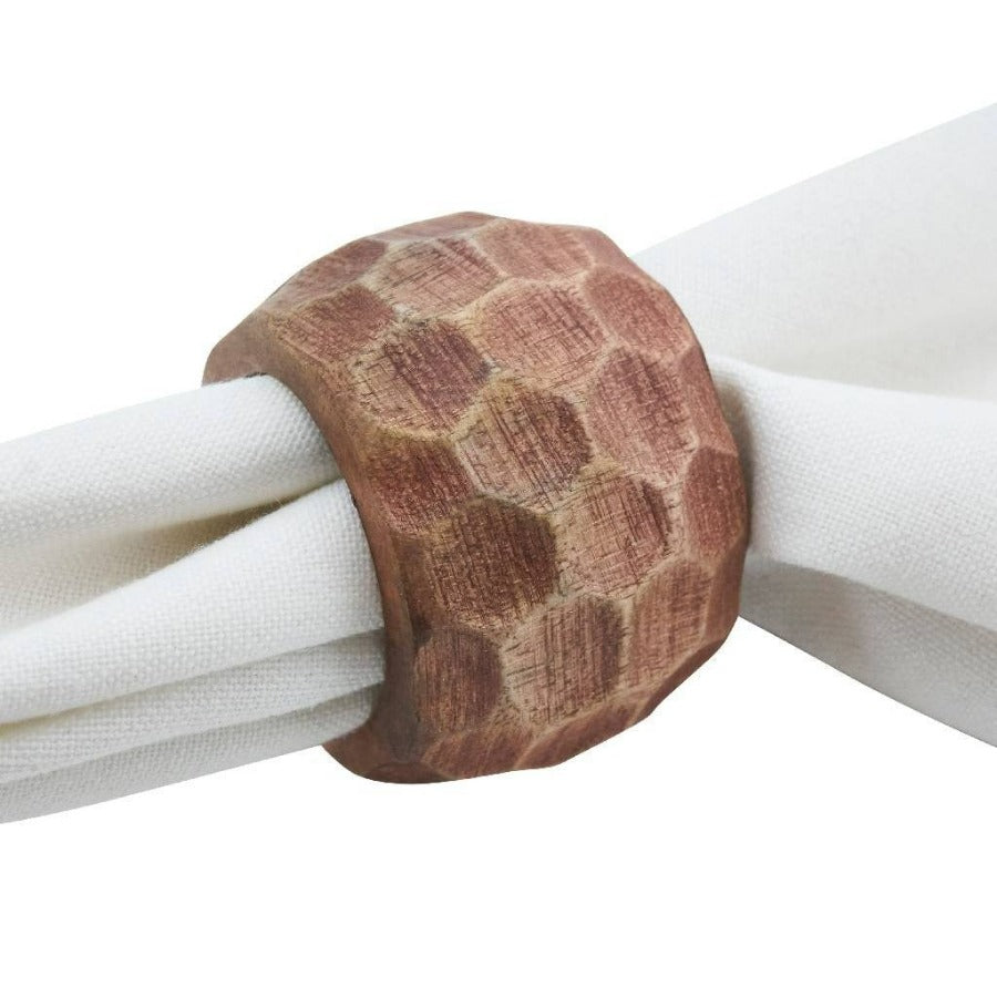 Mango Wood Napkin Ring w/ Chunky Design (Set of 4)