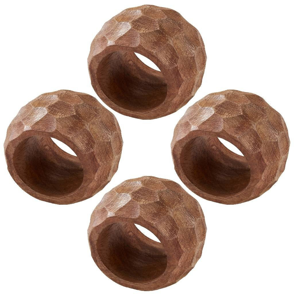 Mango Wood Napkin Ring w/ Chunky Design (Set of 4)