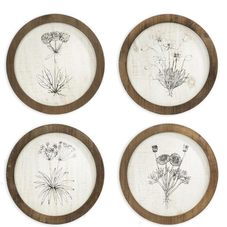 Wooden Round Framed Botanical Prints