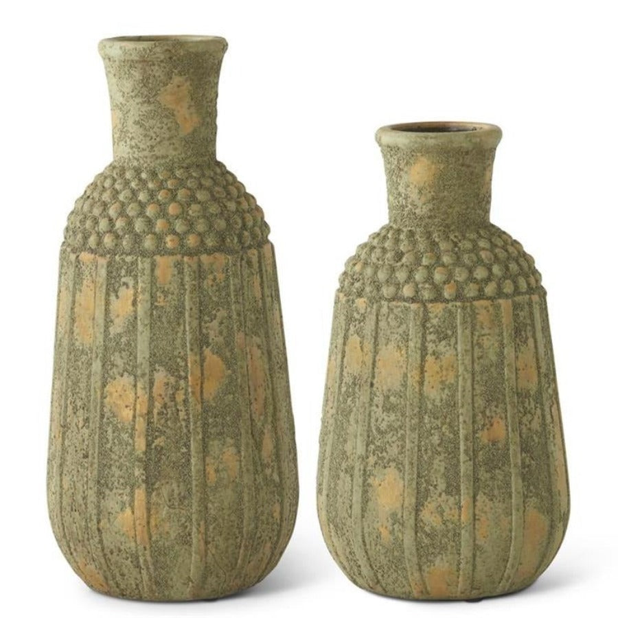 Distressed Green and Yellow Raised Dot Vases