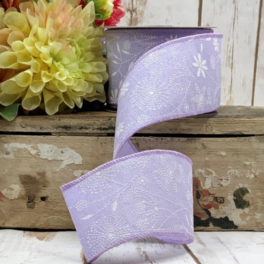 Lovely Lavender and White Daisy Wired Ribbon