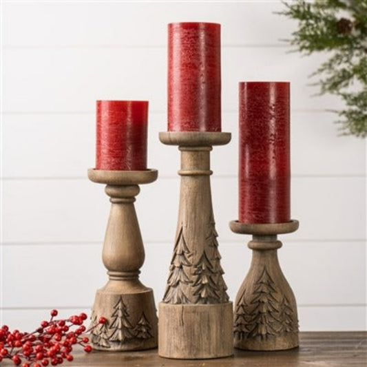 Pine Tree Pillar Candlesticks