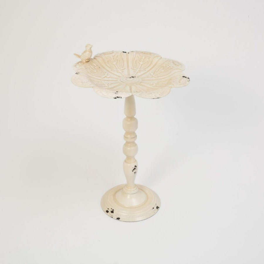 Antique Whitewashed Metal Bird Bath